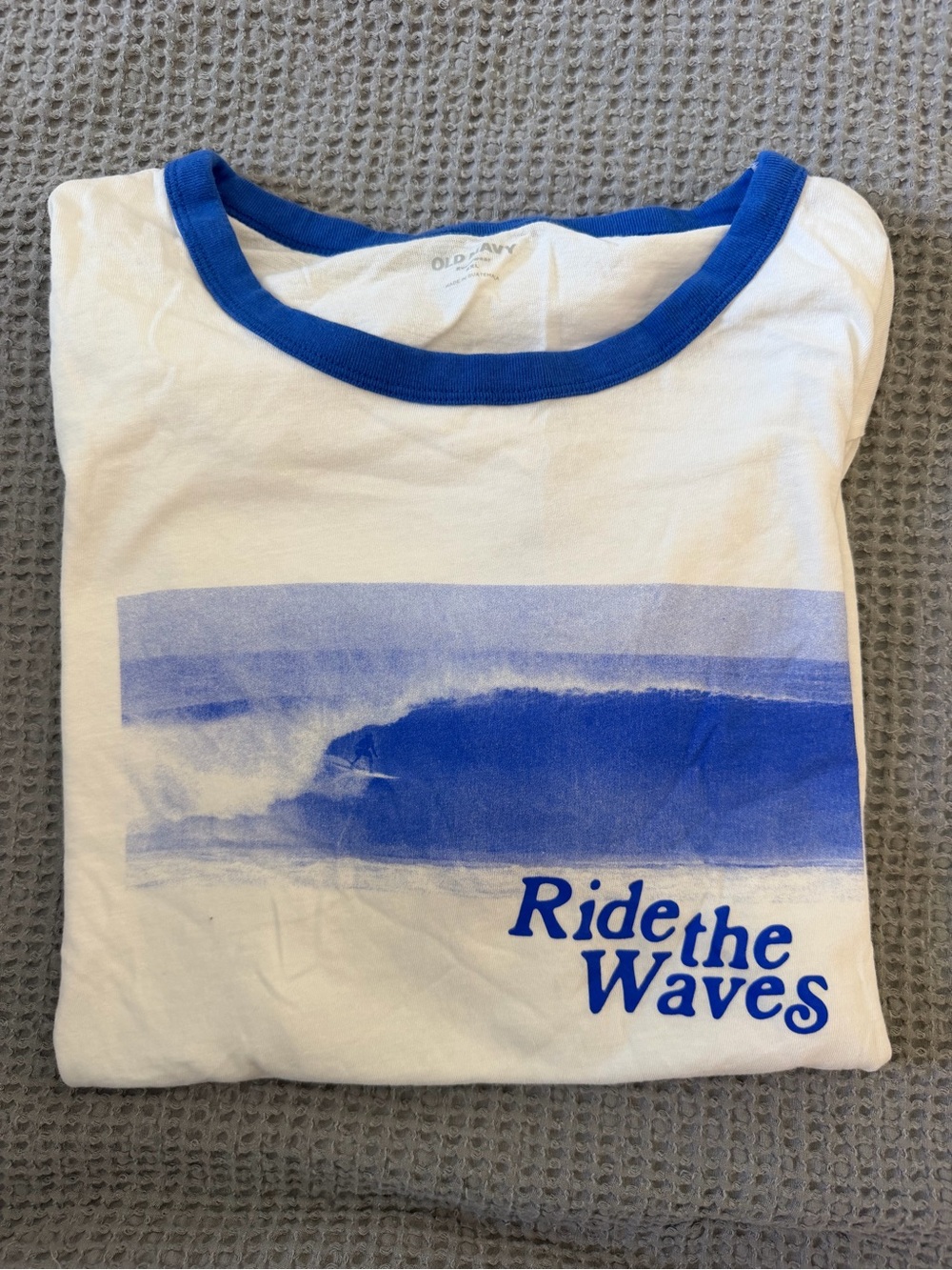 Old Navy Women’s “ Ride the Waves" White & Blue Graphic Tee